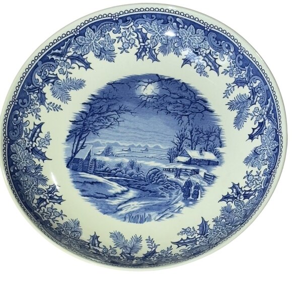 Spode Winters Eve Blue & White 9" Round Camilla Individual Pasta Bowls - Picture 6 of 11